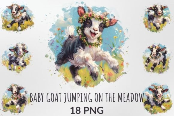 Download Baby Goat Jumping on the Meadow Clipart - Baby goat Collection
