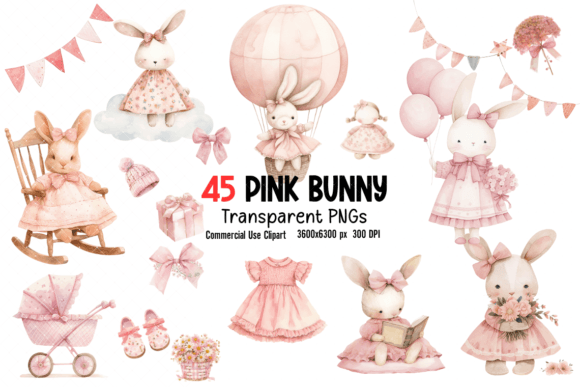 Download Pink Cute Bunny Baby Shower Clipart - Bunny Collection