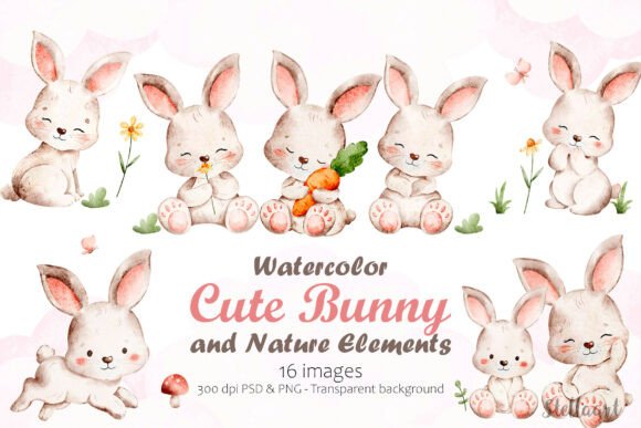 Download Watercolor Illustration of Cute Bunny - Bunny Collection