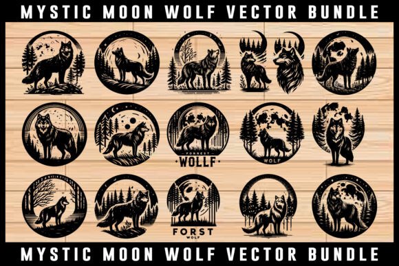 Download Mystic Moon Wolf Silhouette Vector Pack - Silhouette Collection