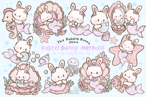 Download Kawaii Pastel Bunny Mermaid Clipart - Bunny Collection