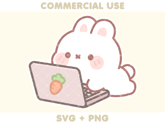 Download Cute Bunny Using a Laptop - Bunny Collection