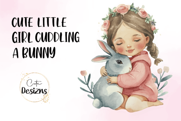 Download Girl Cuddling a Bunny Watercolor Clipart - Bunny Collection