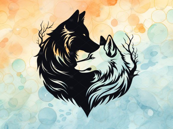 Download Cuddling Wolves Decal Silhouette PNG SVG - Silhouette Collection