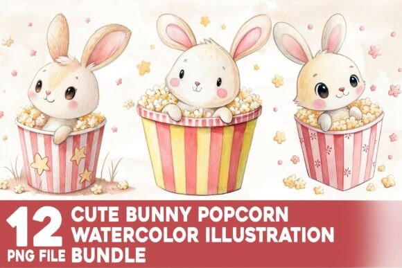 Download Cute Bunny Popcorn Watercolor Bundle - Bunny Collection
