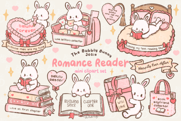 Download Kawaii Romance Reader Bunny Clipart - Bunny Collection