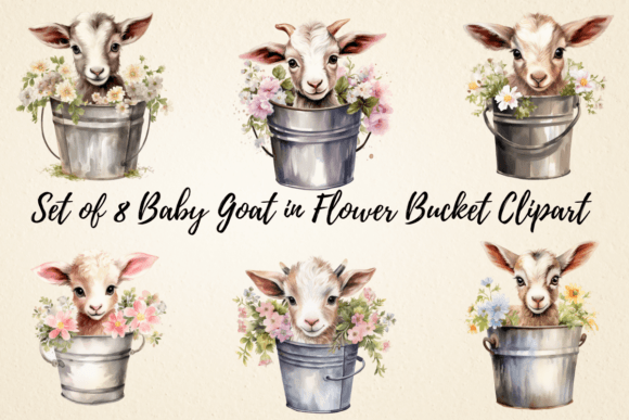 Download Baby Goat in Flower Bucket Clipart - Baby goat Collection