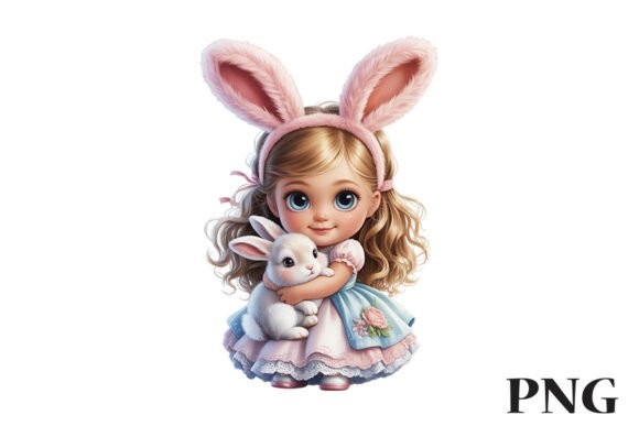 Download Cute Bunny Girl with Rabbit Clipart PNG - Bunny Collection